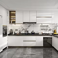 Modern Kitchen Interior Design With Marble Island White Cabinets And Appliances