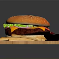 Juicy Hamburger Served With French Fries And Sauce On Wooden Cutting Board