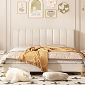 Cozy Bedroom Interior Design With Beige Tufted Headboard Brown Blanket Wall Art And Star Rug