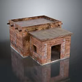 Traditional Brick Building Design With Sloped Roof Wooden Door And Small Window