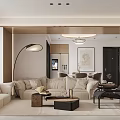 Modern Living And Dining Room Interior With Beige Sofa Coffee Tables And Pendant Light