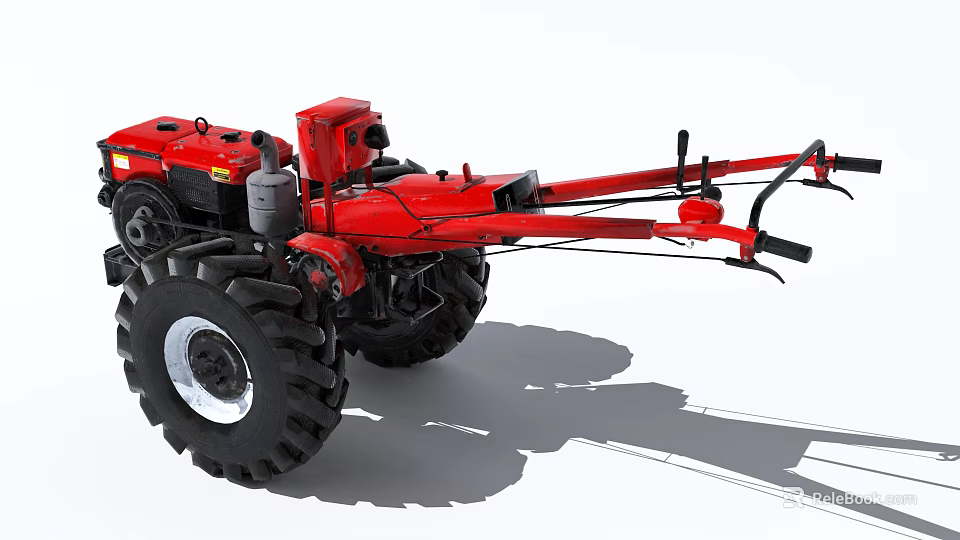 Red Heavy Duty Farm Tractor With Trailer Implement For Agricultural Work 3d model 