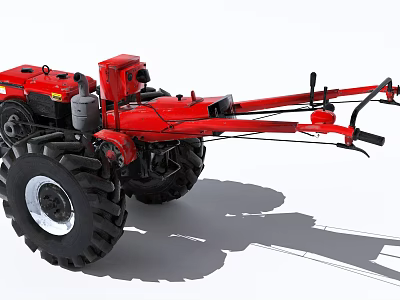 Red Heavy Duty Farm Tractor With Trailer Implement For Agricultural Work 3d model