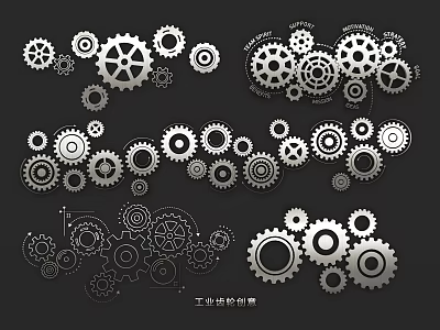 Industrial Style Metal Gear Decorative Pendant With Multiple Gear Wheels Design 3d model