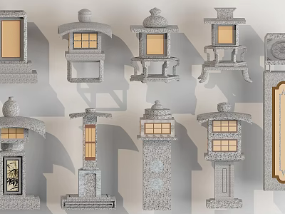 Traditional Stone Outdoor Lamps With Various Decorative Designs And Classic Shapes 3d model