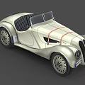 Vintage Cream Colored Convertible Car With Round Headlights And Striped Accents