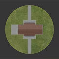 Cartoon Style Small House With Brown Roof Green Lawn Circular Base Pathway And Tall Pillars