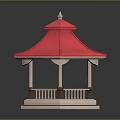 Traditional Style Pavilion With Red Roof White Pillars And Hexagonal Base