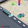Sandbox Play Area With Toy Vehicles Colorful Blocks And Chalkboard Drawings