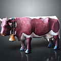 Purple and White Cow Sculpture With Decorative Collar Red Black Patterns Bell and Blue Hooves