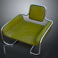 Stylish Modern Green Leather Accent Chair With Silver Metal Frame Design