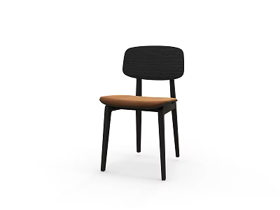Modern Minimalist Black Dining Chair With Brown Cushioned Seat And Wooden Frame 3d model