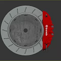 Automotive Brake System Components Including Brembo Red Brake Pad And Silver Disc