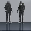 Mannequins In Dark Coats With Fur Collars Suits Pants And Shoes With Floor Reflection