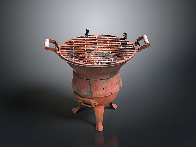 Rustic Iron Brazier With Handles Grate And Four Legs Design 3d model