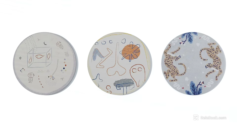 Stylish Round Area Rugs With Three Different Creative Patterns And Designs 3d model 