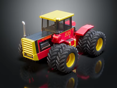 Toy Tractor Model With Red Yellow Body Large Tires And Shiny Surface 3d model
