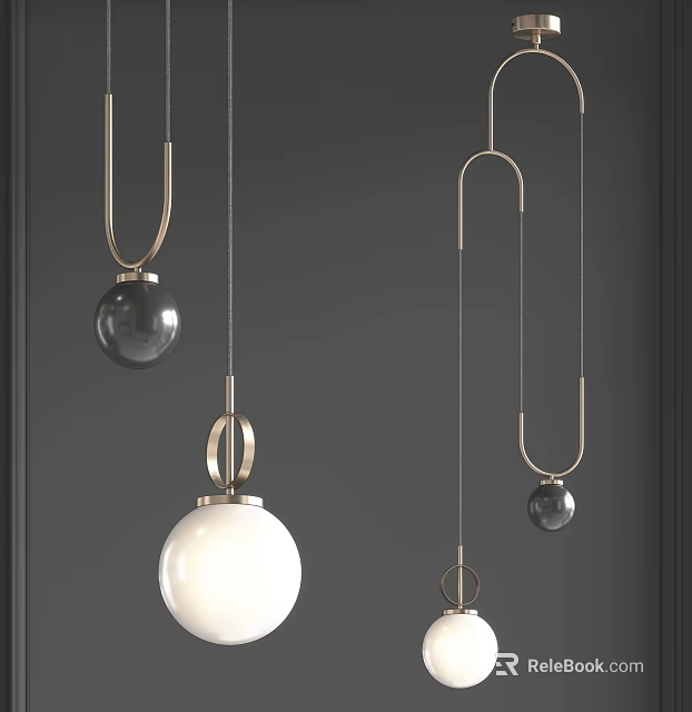 Modern Minimalist Pendant Lights With Metallic Frames And Spherical Glass Shades 3d model 