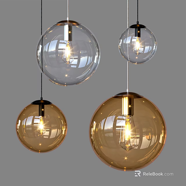 Modern Glass Spherical Chandeliers With Transparent And Amber Globe Design For Interior Lighting 3d model 