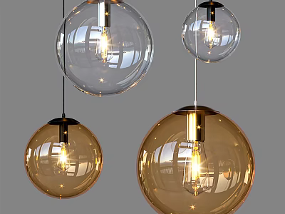 Modern Glass Spherical Chandeliers With Transparent And Amber Globe Design For Interior Lighting 3d model