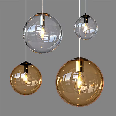 Modern Glass Spherical Chandeliers With Transparent And Amber Globe Design For Interior Lighting 3d model