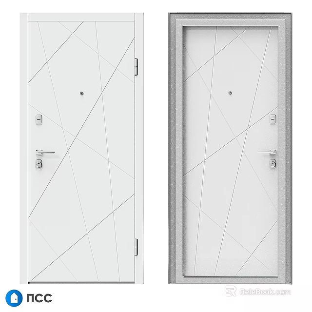 Modern White Swing Door With Geometric Patterns For Home Interior Design 3d model 
