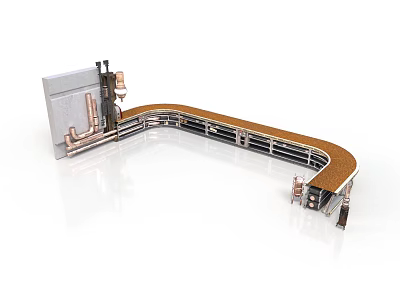 Industrial Curved Conveyor Belt System With Metal Frame Control Panel And Mechanical Parts 3d model