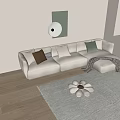 Beige Sectional Sofa with Colorful Cushions Throw Blanket and Modern Wall Art in Minimalist Interior