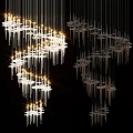Modern Geometric Chandelier with White Silver Shades Gold Lighting Long Slender Pendants and Black Background
