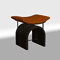 Modern Wooden Stool With Arched Frame Brown Leather Seat And Metal Supports