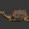 Camel With Colorful Saddle Blankets Lying On Dark Background 3d model
