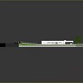 Cartoon Style Residential Scene With House Swimming Pool Green Lawn Tree And White Fence