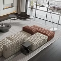 Modern Beige Rust Upholstered Sofa And Coffee Table Set With Area Rug In Living Room