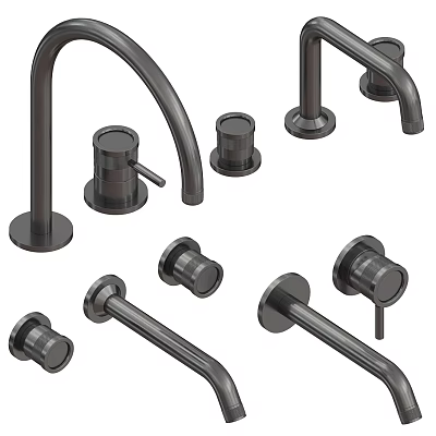 Various Modern Black Faucet Components With Spouts Handles And Bases 3d model