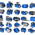 Various Blue Industrial Equipment Including Motors Pumps And Mechanical Parts