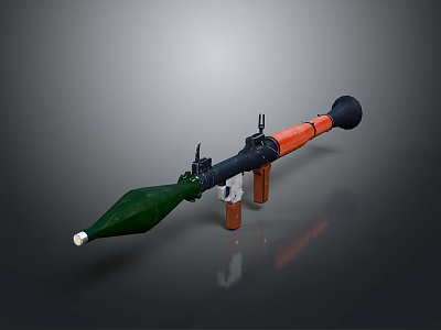 3D Rendered Rocket Launcher With Green Warhead Orange Black Barrel Stand And Grip 3d model