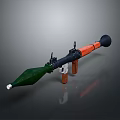 3D Rendered Rocket Launcher With Green Warhead Orange Black Barrel Stand And Grip