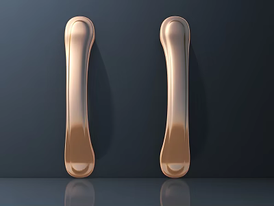 Sleek Rose Gold Metal Handles With Smooth Reflective Surface On Dark Background 3d model