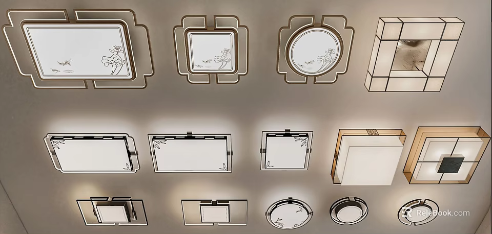 Stylish Ceiling Lights With Square Round Shapes And Decorative Frame Designs 3d model