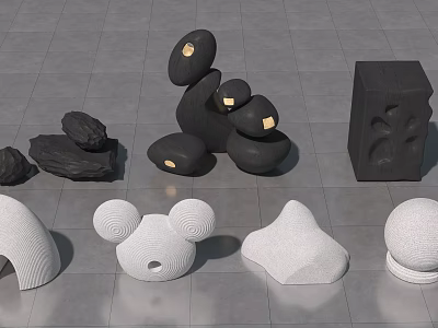 Modern Garden Ornaments With Abstract Stone Sculptures And Geometric Shapes 3d model