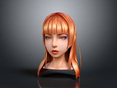 Game And Movie Female Character With Long Red Hair 3D Model Head Close Up 3d model