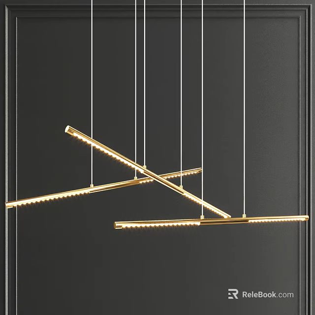 Modern Golden Linear Cross Design Chandelier Hanging In Dark Background With LED Lighting 3d model 
