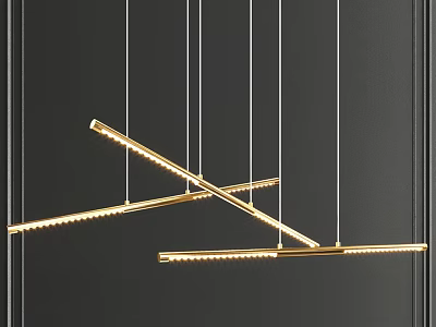 Modern Golden Linear Cross Design Chandelier Hanging In Dark Background With LED Lighting 3d model