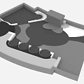 Abstract Floor Plan Design With Gray Black Sections And Circular Elements On Yellow Background
