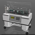 Modern Medical Infant Incubator With Transparent Hood Control Panel Safety Warning Label And Wheels