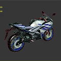 Sporty White And Blue Motorcycle With Blue Alloy Wheels And Sleek Design
