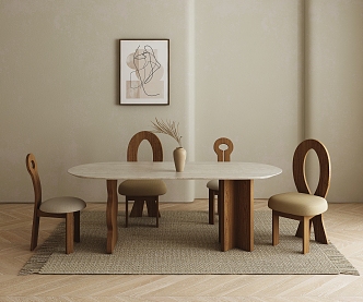 The ancient dining table and chair combination 3d model