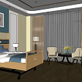 Elegant Bedroom Interior With Wooden Bed Blue Bedding Chairs Side Table And Curtains