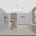 Bright Healthcare Clinic Examination Room With White Coated Professional Wooden Cabinets And Mirror Sink