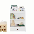 White Storage Cabinet Shelf Organizer With Books Toys And Wooden Toy House